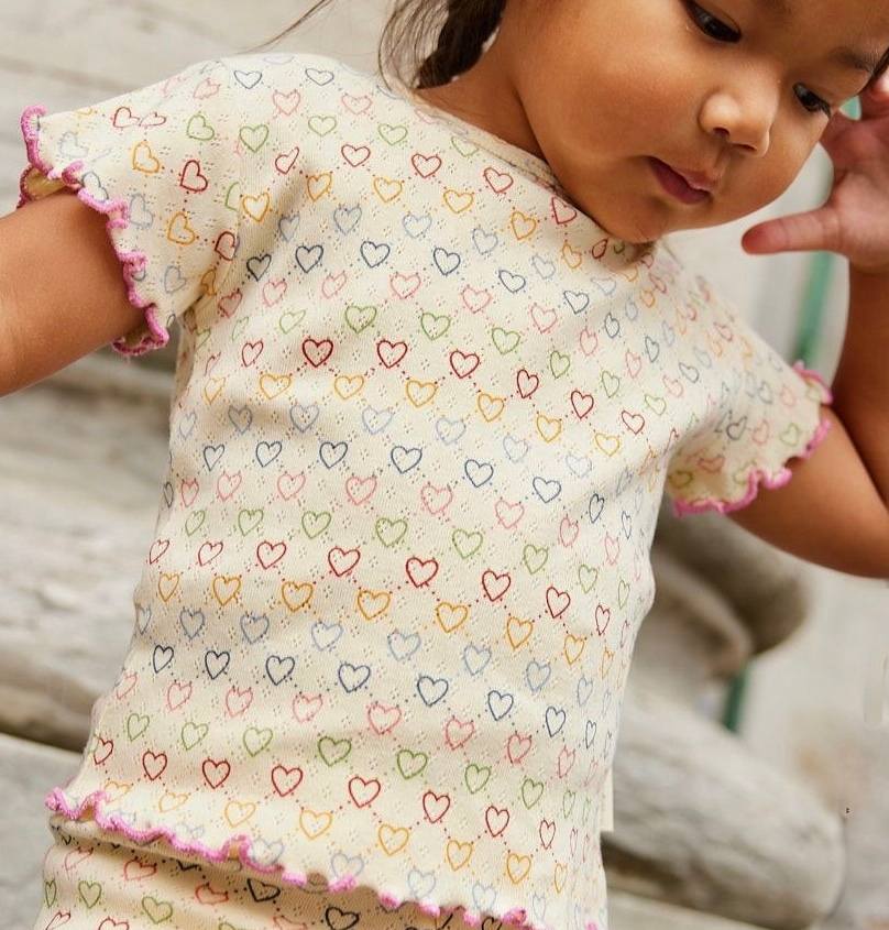 pointelle t-shirt - multi hearts mini