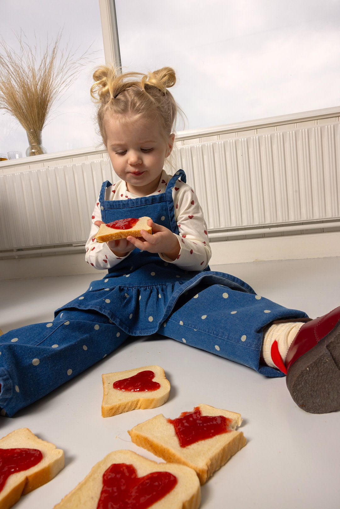 Denim bukser - white dots