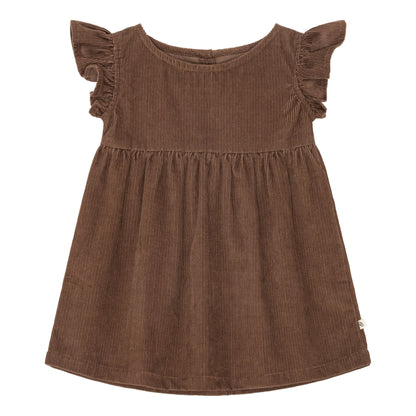 Fløjlskjole med flæser - chocolate brown