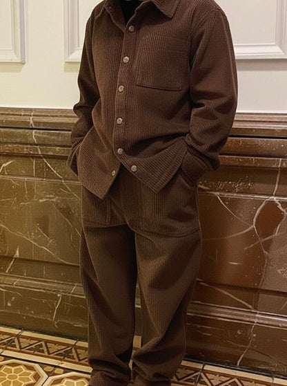 Fløjlsskjorte med trykknapper - chocolate brown