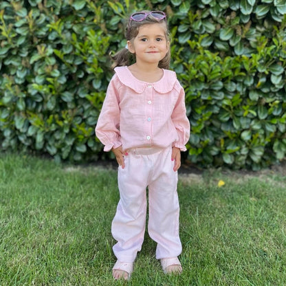 Musselin-Cardigan – Weiß und Rosa